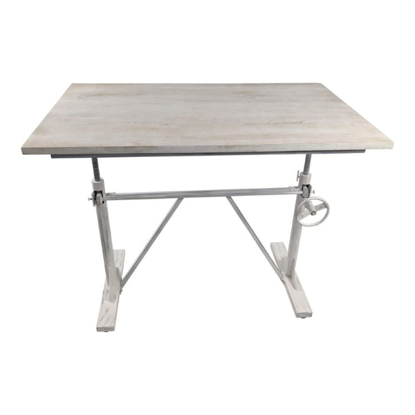 HomeRoots Adjustable Antiqued Trestle Standing Desk Solid Wood Iron Frame Home Office 734772