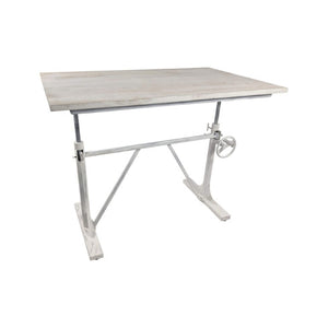 Adjustable Antiqued Trestle Standing Desk Solid Wood Iron Frame Home Office
