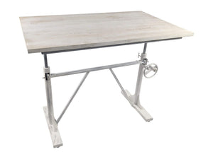 Adjustable Antiqued Trestle Standing Desk Solid Wood Iron Frame Home Office
