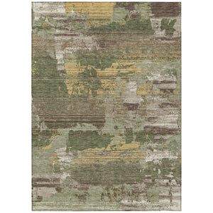 8x10 Abstract Olive Washable Polyester Area Rug for Indoor Outdoor Living Spaces