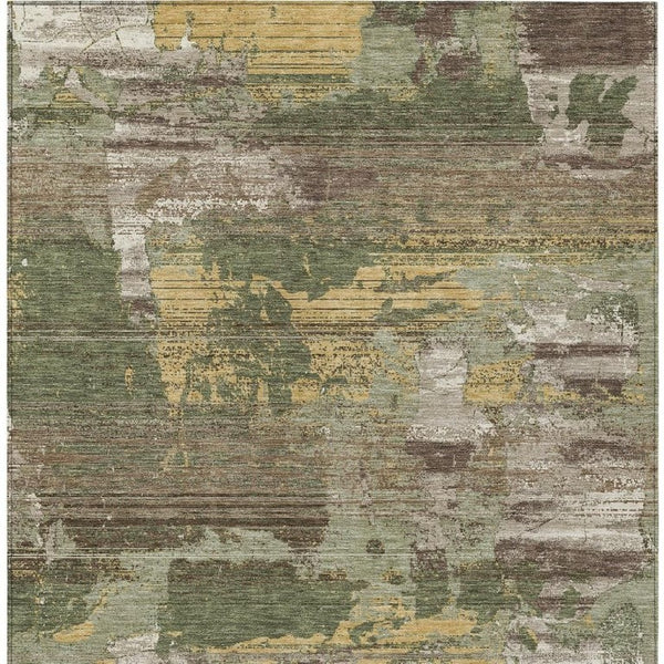8x10 Abstract Olive Washable Polyester Area Rug for Indoor Outdoor Living Spaces