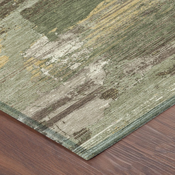 8x10 Abstract Olive Washable Polyester Area Rug for Indoor Outdoor Living Spaces