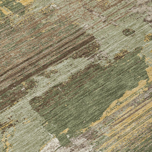 8x10 Abstract Olive Washable Polyester Area Rug for Indoor Outdoor Living Spaces