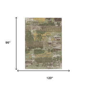 8x10 Abstract Olive Washable Polyester Area Rug for Indoor Outdoor Living Spaces