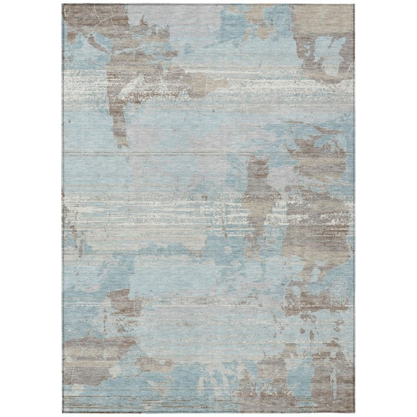 5x8 Sky Blue Abstract Polyester Area Rug Washable Stain Resistant Indoor Outdoor