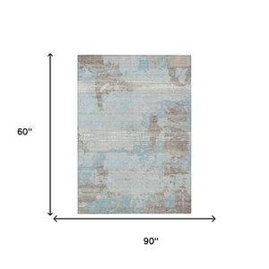 5x8 Sky Blue Abstract Polyester Area Rug Washable Stain Resistant Indoor Outdoor