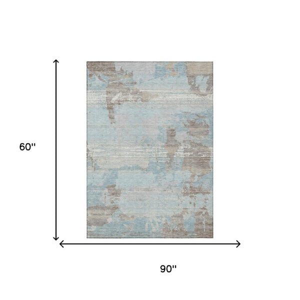 5x8 Sky Blue Abstract Polyester Area Rug Washable Stain Resistant Indoor Outdoor