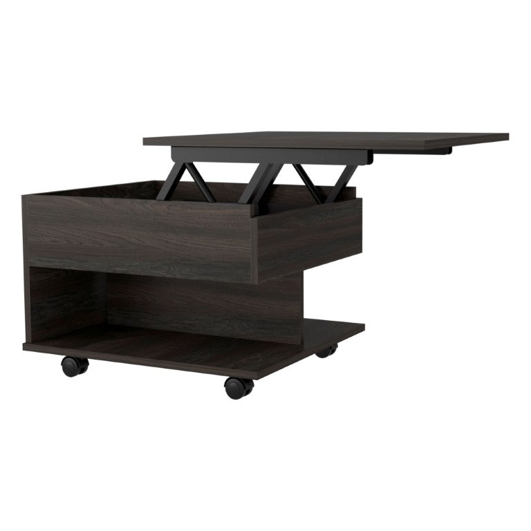 HomeRoots 31 Inch Brown Wooden Lift Top Coffee Table with Wheel Design for Living Rooms 734820