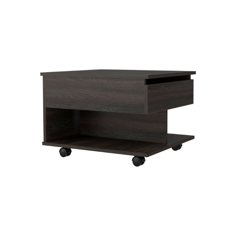 HomeRoots 31 Inch Brown Wooden Lift Top Coffee Table with Wheel Design for Living Rooms 734820