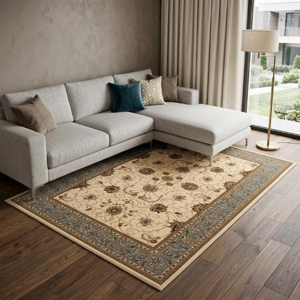 10 X 13 Cream Blue Abstract Polypropylene Area Rug Stain Resistant Modern