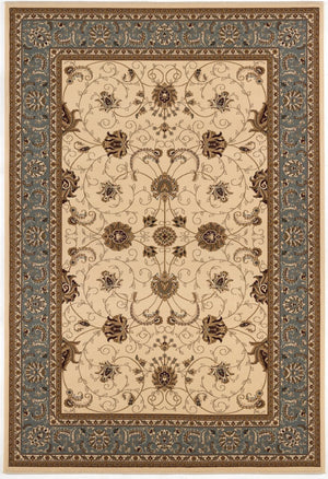 HomeRoots 10 X 13 Cream Blue Abstract Polypropylene Area Rug Stain Resistant Modern 734856