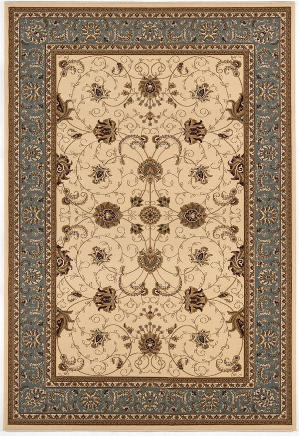 HomeRoots 10 X 13 Cream Blue Abstract Polypropylene Area Rug Stain Resistant Modern 734856