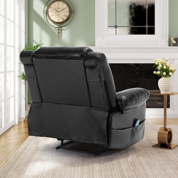 English Elm Breathable Leather Massage Recliner with 8-Point Massage, Heated Lumbar, 4-Zone Relief & Pockets Black W1403P156678