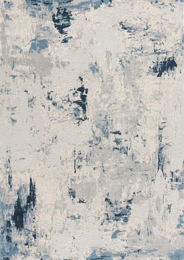 9 X 13 Blue Cream Abstract Polypropylene Area Rug Stain Resistant Modern Living