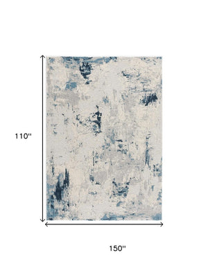 9 X 13 Blue Cream Abstract Polypropylene Area Rug Stain Resistant Modern Living