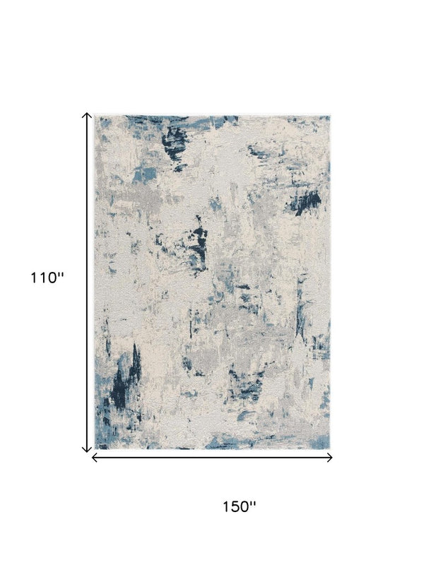 9 X 13 Blue Cream Abstract Polypropylene Area Rug Stain Resistant Modern Living
