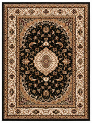HomeRoots 5x7 Abstract Polypropylene Area Rug Stain Resistant Modern Black Beige Living Room 734882