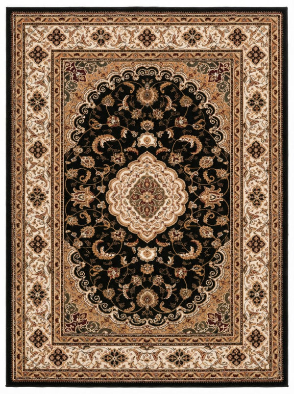 HomeRoots 5x7 Abstract Polypropylene Area Rug Stain Resistant Modern Black Beige Living Room 734882