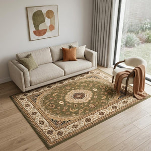 HomeRoots 5x7 Abstract Green Beige Polypropylene Area Rug Stain Resistant Modern Home 734885