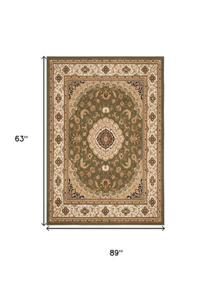 5x7 Abstract Green Beige Polypropylene Area Rug Stain Resistant Modern Home