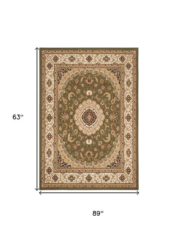 5x7 Abstract Green Beige Polypropylene Area Rug Stain Resistant Modern Home