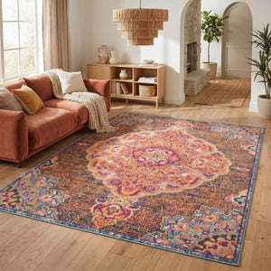 HomeRoots 9 X 12 Abstract Area Rug in Rust and Pink Polypropylene Stain Resistant Weave 734889