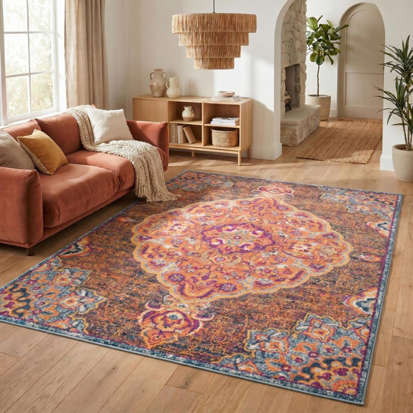 HomeRoots 9 X 12 Abstract Area Rug in Rust and Pink Polypropylene Stain Resistant Weave 734889
