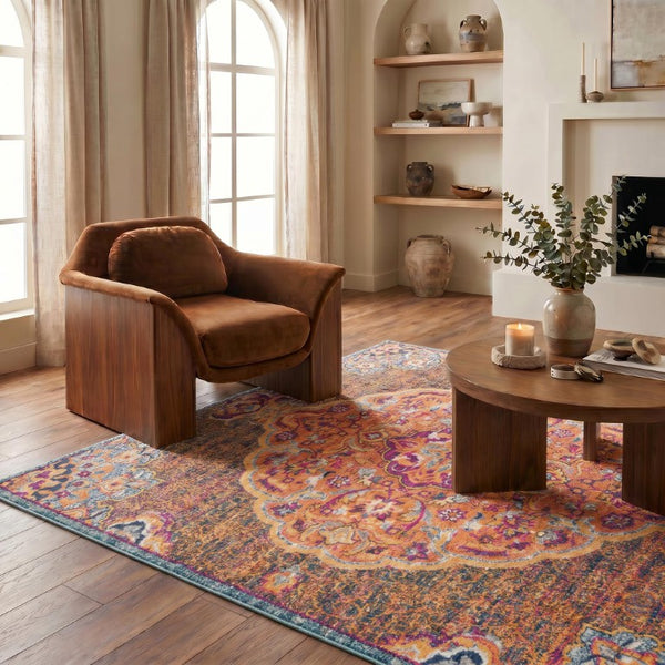 9 X 12 Abstract Area Rug in Rust and Pink Polypropylene Stain Resistant Weave