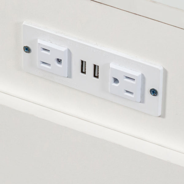 English Elm Modern Extendable Dining Table with Built-In Outlet, USB Ports & Storage, Space-Saving Console to 118" White W331S00193