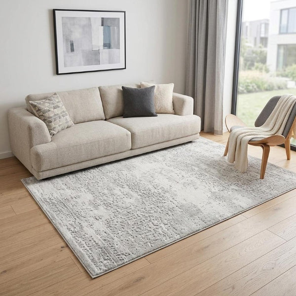 5x8 Abstract Gray Beige Polypropylene Area Rug Stain Resistant Modern Living Room