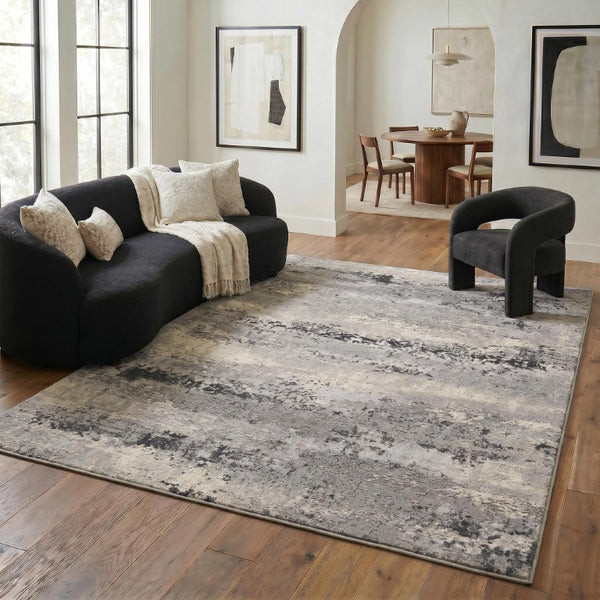 5x8 Abstract Gray Beige Polypropylene Area Rug Stain Resistant Modern Living Room