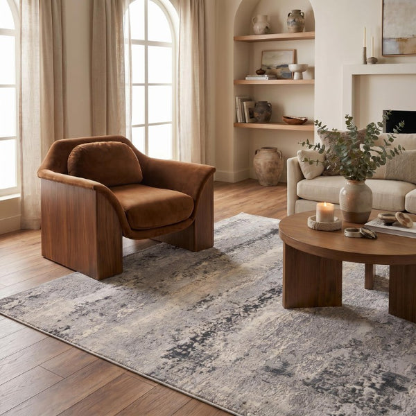 5x8 Abstract Gray Beige Polypropylene Area Rug Stain Resistant Modern Living Room