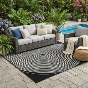 5x8 Black Ivory Geometric Polyester Area Rug Washable Stain Resistant Indoor Outdoor