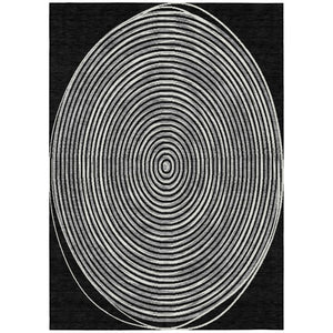 HomeRoots 5x8 Black Ivory Geometric Polyester Area Rug Washable Stain Resistant Indoor Outdoor 734948