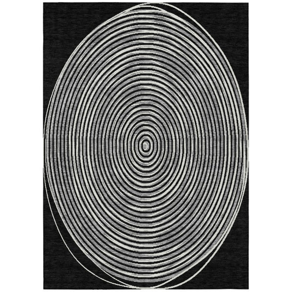 HomeRoots 5x8 Black Ivory Geometric Polyester Area Rug Washable Stain Resistant Indoor Outdoor 734948
