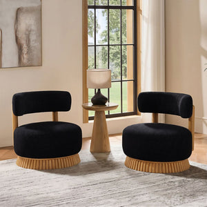 English Elm Modern Boucle Upholstered Armless Accent Chair Set with Thatched Wood Base for Living Room Black N760S0000036C