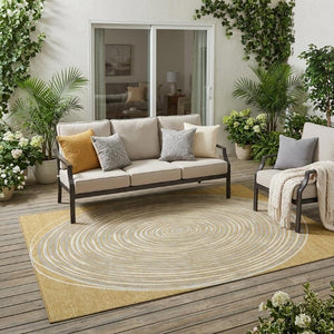 5 X 8 Gold Ivory Geometric Polyester Area Rug Washable for Patio or Living Room