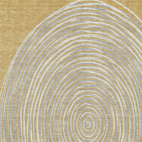 5 X 8 Gold Ivory Geometric Polyester Area Rug Washable for Patio or Living Room