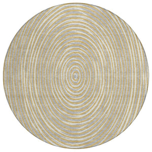 HomeRoots 8 Foot Round Geometric Polyester Area Rug in Gold and Ivory for Indoor Outdoor Use 734961