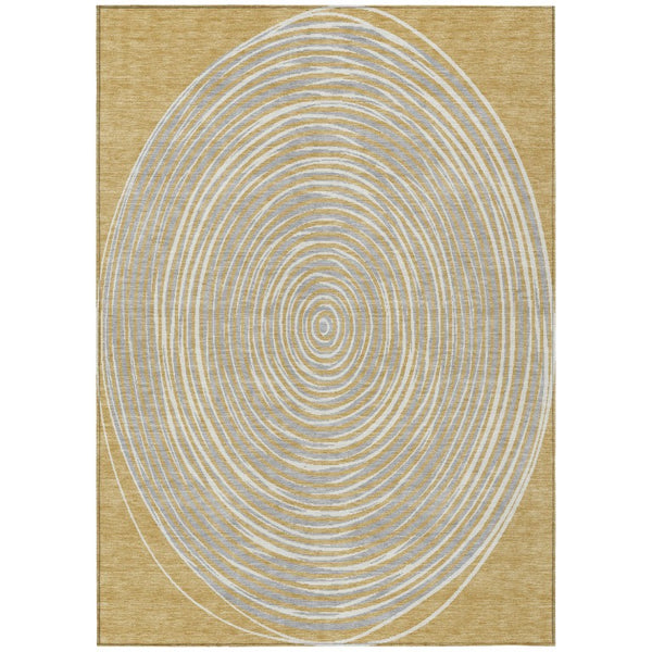 HomeRoots 8x10 Gold Ivory Geometric Polyester Area Rug Washable Stain Resistant Indoor Outdoor 734962