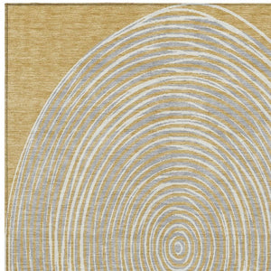 8x10 Gold Ivory Geometric Polyester Area Rug Washable Stain Resistant Indoor Outdoor