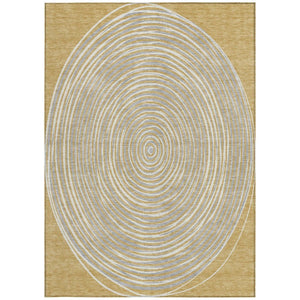 8x10 Gold Ivory Geometric Polyester Area Rug Washable Stain Resistant Indoor Outdoor