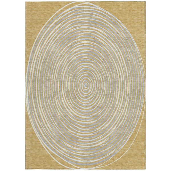 8x10 Gold Ivory Geometric Polyester Area Rug Washable Stain Resistant Indoor Outdoor