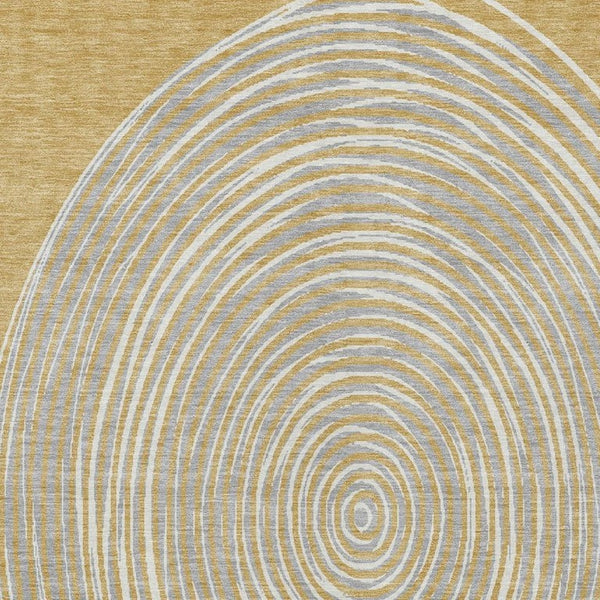 8x10 Gold Ivory Geometric Polyester Area Rug Washable Stain Resistant Indoor Outdoor