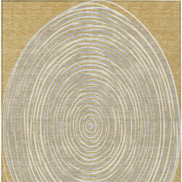 8x10 Gold Ivory Geometric Polyester Area Rug Washable Stain Resistant Indoor Outdoor