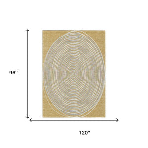 8x10 Gold Ivory Geometric Polyester Area Rug Washable Stain Resistant Indoor Outdoor