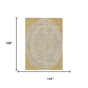 9x12 Gold Ivory Geometric Polyester Area Rug Stain Resistant for Patio or Living Room