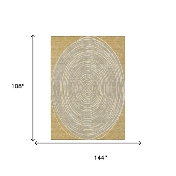 9x12 Gold Ivory Geometric Polyester Area Rug Stain Resistant for Patio or Living Room