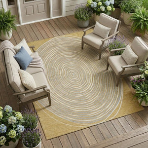 10 X 14 Gold Ivory Geometric Polyester Area Rug Washable Stain Resistant Patio