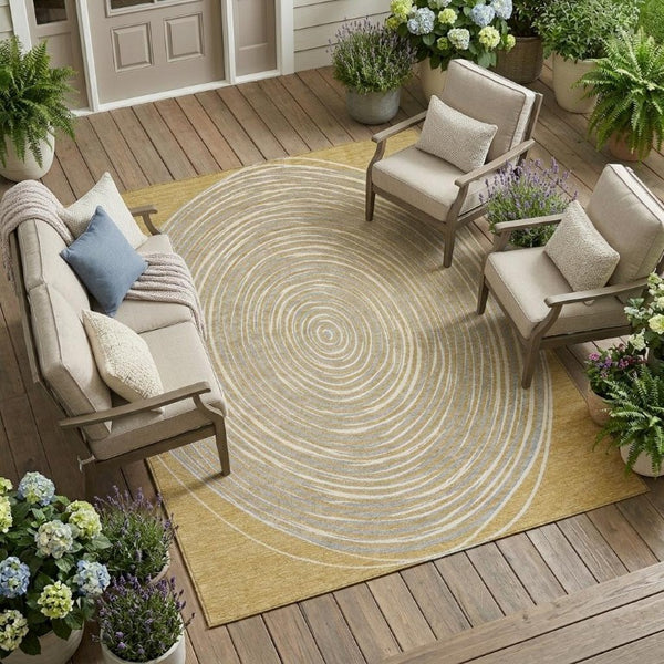 10 X 14 Gold Ivory Geometric Polyester Area Rug Washable Stain Resistant Patio